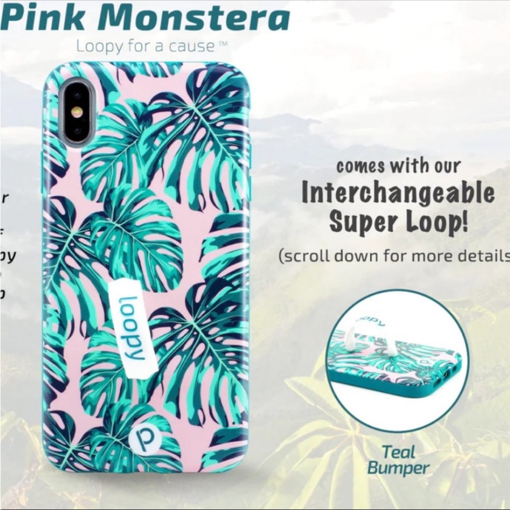 Loopy IPhone Xs Max phone case like new pink monstera 6.5" screen - original
